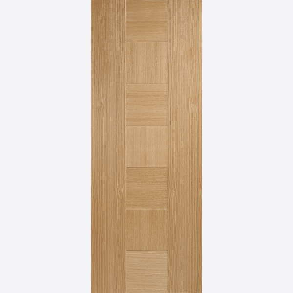 OAK CATALONIA BESPOKE SIZES AVAILABLE The pre-finished Oak Catalonia door design includes square centre panels and contrasting wood grain either side.