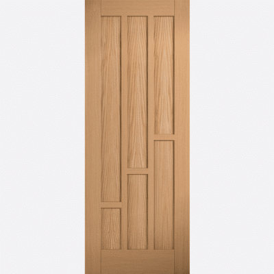 OAK COVENTRY BESPOKE SIZES AVAILABLE With its stepped panels and pronounced unfinished Oak wood grain, this Coventry door has a rustic feel.