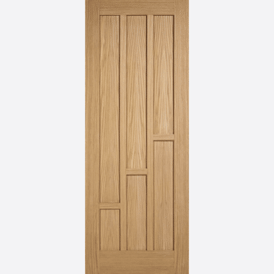 OAK COVENTRY PRE-FINISHED BESPOKE SIZES AVAILABLE Six vertical panels are alligned diagonally to create a contemporary finish. This door is pre-finished and ready to hang, enhancing your interiors with ease!