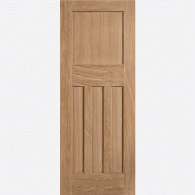 OAK DX 30S STYLE BESPOKE SIZES AVAILABLE This 30's style door design is crafted from unfinished white Oak and features three inset rectangular panels below an inset square panel.