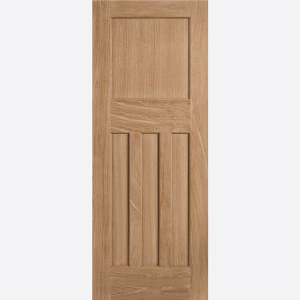 OAK DX 30S STYLE BESPOKE SIZES AVAILABLE This 30's style door design is crafted from unfinished white Oak and features three inset rectangular panels below an inset square panel.