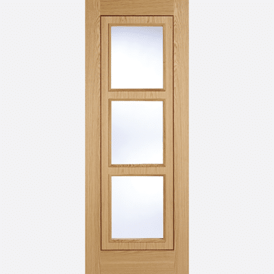 OAK INLAY 3L The Inlay 3L door design features a grooved design with three centre clear glazed panels and raised moulding on both sides. NB: This door has a Walnut Inlay.