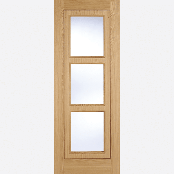 OAK INLAY 3L The Inlay 3L door design features a grooved design with three centre clear glazed panels and raised moulding on both sides. NB: This door has a Walnut Inlay.