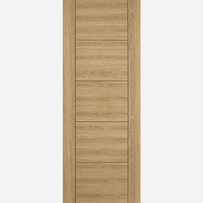 OAK LAMINATED VANCOUVER 5P BESPOKE SIZES AVAILABLE Our ever popular Vancouver, featured in oak laminate takes this modern door to the next level. Using quality laminate creates a seamlessly consistent finish to our product and requires low maintenance. The laminate of this door will protect the beautiful oak grain without any variations in colour. NB: FD30's supplied Solid Core