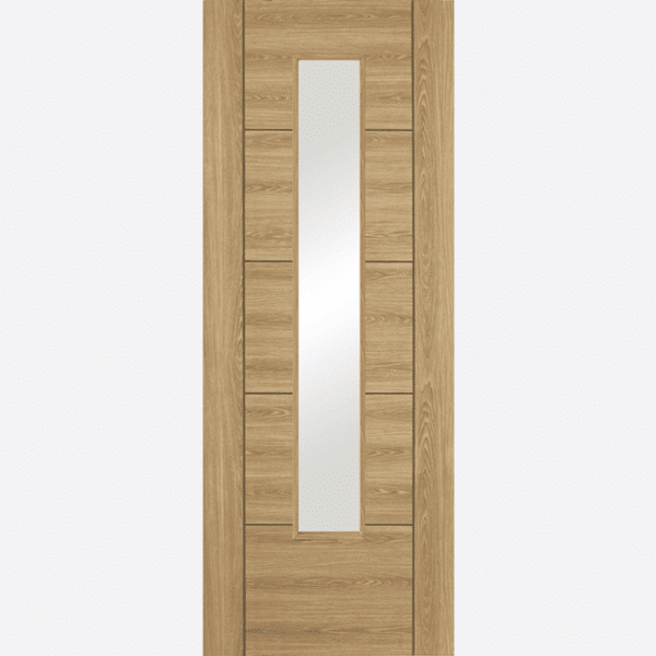 OAK LAMINATED VANCOUVER GLAZED 1L BESPOKE SIZES AVAILABLE Our ever popular Vancouver, featured in oak laminate takes this modern door to the next level. Using quality laminate creates a seamlessly consistent finish to our product and requires low maintenance. The laminate of this door will protect the beautiful oak grain without any variations in colour. The Glazing is a long, vertical thin panel using clear glazing which is a great asset to let natural light pass through your home.