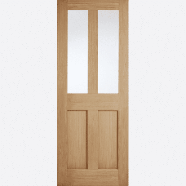 OAK LONDON GLAZED BESPOKE SIZES AVAILABLE A traditional door design featuring two solid vertical panels and two glazed panels, perfect for adding the finishing touch to your choice of room.