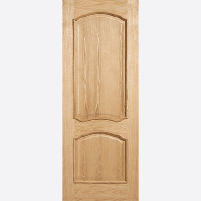 OAK LOUIS RM2S This traditional Louis door features two shaped raised panels with raised moulding on both sides in unfinished Oak.