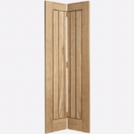 OAK MEXICANO BI-FOLD PRE-FINISHED Perfect for conservatories, studies and dining rooms, this door features a convenient bi-folding design that is pre-finished and ready to hang. Please note 78" height includes track. Supplied with track and hinges