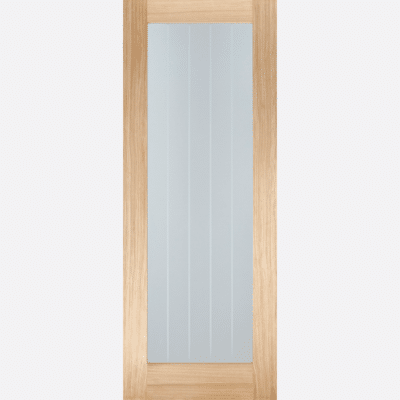 OAK MEXICANO PATTERN 10 GLAZED BESPOKE SIZES AVAILABLE Expanding on the ever popular Mexicano family, this door design portrays a large clear glazed panel with frosted lines, replicating the Mexicano classic. Unfinished, this door is ready for you to personalise and is great for rooms wanting to allow natural light flow through.