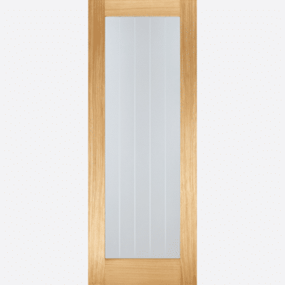 OAK MEXICANO PATTERN 10 GLAZED PRE-FINISHED BESPOKE SIZES AVAILABLE Expanding on the ever popular Mexicano family, this door design portrays a large clear glazed panel with frosted lines, replicating the Mexicano classic. Pre-finished, this door is ready to hang and is great for rooms wanting to allow natural light flow through.