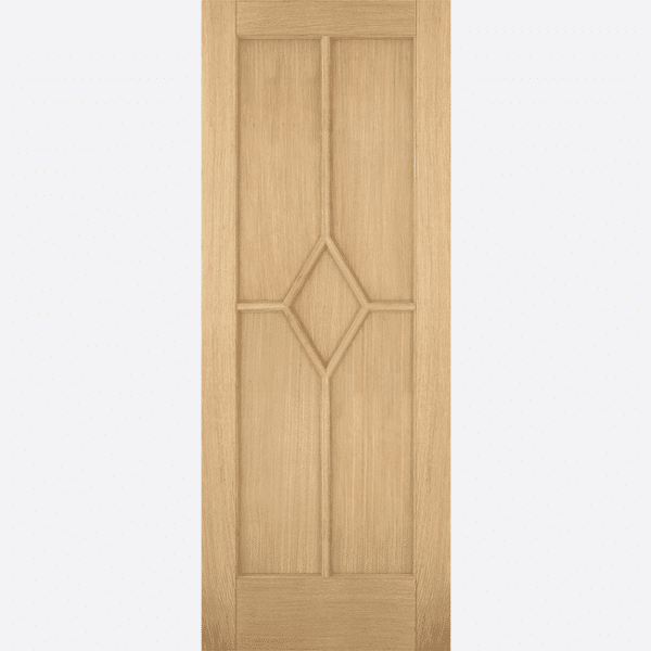 OAK REIMS 5P PRE-FINISHED A new take on our traditional Reims internal door but this time in pre-finished oak. Featuring a unique diamond design which is formed using decorative beading makes this door a recognisable piece. This, combined with the sophisticated oak finish allows the door to appear traditional yet classy.