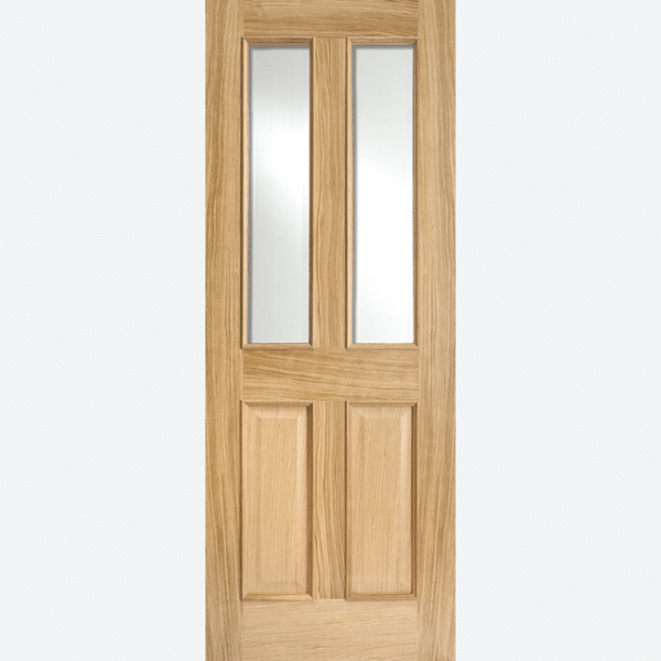 OAK RICHMOND GLAZED 2L RM2S This traditional door is crafted from unfinished Oak with two clear bevelled glazed panels and raised moulding on both sides.