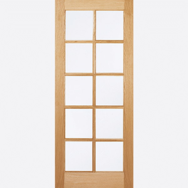 OAK SA GLAZED 10L Ten square clear glazed panels are framed in a beautiful unfinished Oak surround to create this practical door design.