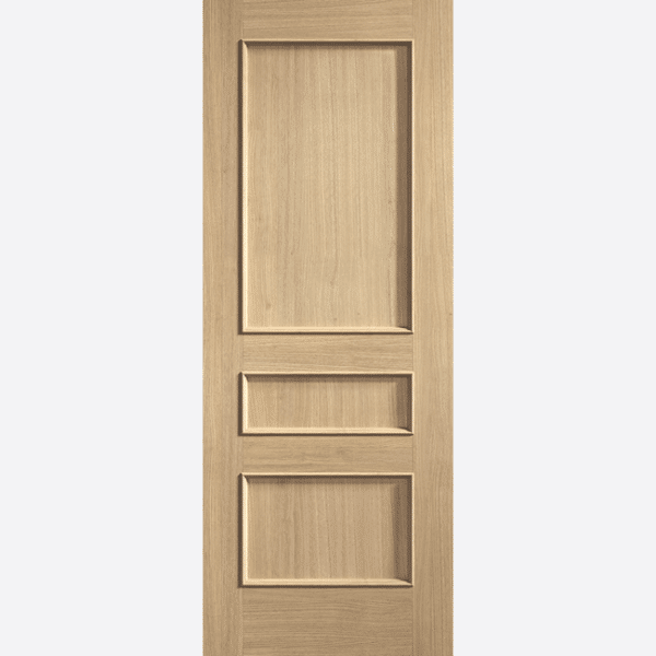 OAK TOLEDO Constructed from a solid engineered core and Pre-finished Oak this internal oak door has a grand, traditional design. Featuring 3 panels emphasised by raised bolection mouldings, this is a timeless choice that adds elegance to any interior space.