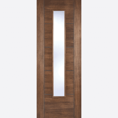 WALNUT LAMINATE VANCOUVER GLAZED BESPOKE SIZES AVAILABLE The sought after five panel, Vancouver design, this time in a laminated finish with a slim, vertical clear glazed panel. NB: Standard doors supplied semi solid core.