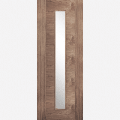 WALNUT SOFIA GLAZED 1L BESPOKE SIZES AVAILABLE The distinct, warm walnut grain pattern and contrasting side panels makes this door a stylish choice with the added benefit of a veritcal light with clear glazing in the centre of the Sofia.