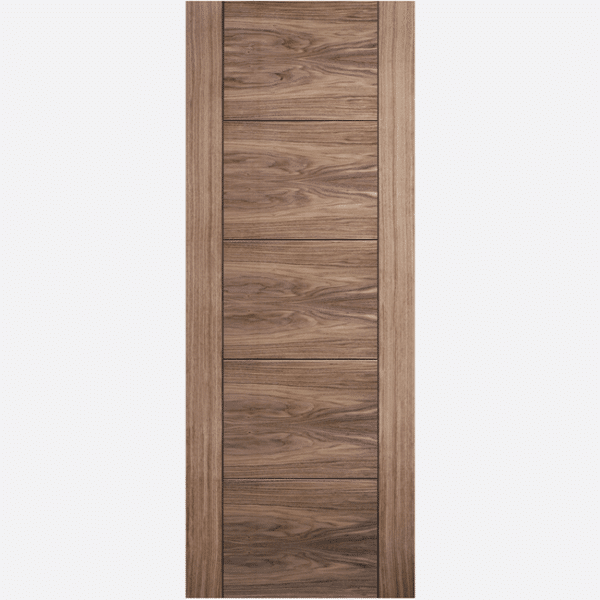 WALNUT VANCOUVER 5P BESPOKE SIZES AVAILABLE Light wood inlays create ladder-style panels in the centre of this Vancouver door design, crafted from a beautiful pre-finished Walnut.