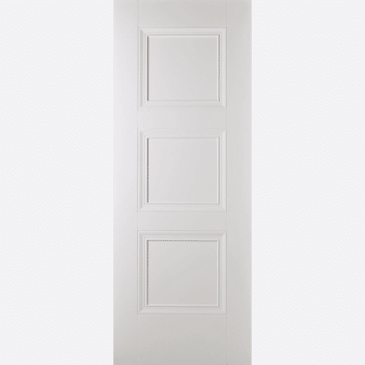 WHITE AMSTERDAM This white primed door features three equal sized panels, framed by decorative beading, forming a stylish finish.