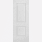 WHITE ARNHEM A sophisticated white door design formed by two panels, one larger and one smaller, surrounded by decorative beading.