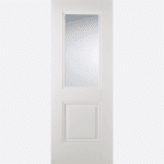 WHITE ARNHEM GLAZED 1L One large clear bevelled glazed panel sits proudly above one smaller solid panel, forming a Georgian inspired design.