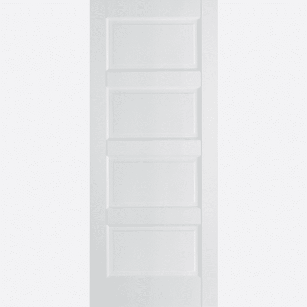 WHITE CONTEMPORARY BESPOKE SIZES AVAILABLE This contemporary door design features four rectangular raised shaped panels with a primed solid core in a versatile white shade.
