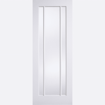 WHITE LINCOLN GLAZED 3L BESPOKE SIZES AVAILABLE This attractive Lincoln design is made from a white primed solid core and features a clear glazed panel with decorative vertical bars.