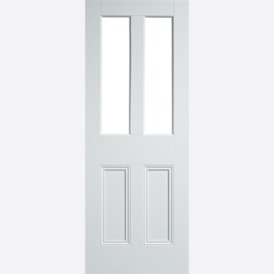 WHITE MALTON UNGLAZED 2L Two rectangular unglazed panels are positioned above two raised shaped panels, with a primed solid core in a versatile white shade.