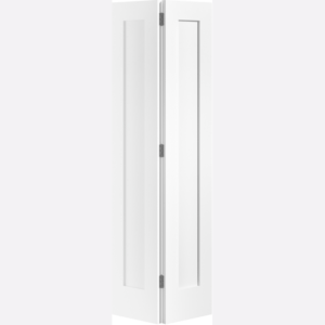 WHITE PATTERN 10 ONE PANEL BI-FOLD A simplistic design featuring one panel that splits in the middle to create a bi-fold effect. Perfect for adding a crisp finish to any room, this internal door is great for rooms with less space. Please note 78" height includes track. Supplied with track and hinges