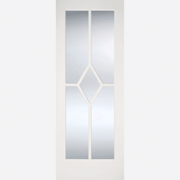 WHITE REIMS GLAZED A unique diamond design created from decorative beading is placed on clear glazing, forming a traditional, sophisticated door.