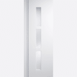 WHITE SIERRA BLANCO GLAZED 3L Made from a pre-finished composite in white, this Sierra door features easy clean laminated frosted glazed panels and decorative vertical bars.