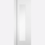 WHITE SIERRA BLANCO LONG LIGHT GLAZED BESPOKE SIZES AVAILABLE Featuring clear glazing and aluminium effect inlay, this sleek and modern internal door will look great amongst contemporary interior. The white finish adds a fresh and clean touch to the door, creating a bright and airy ambiance, which is enhanced with the long, vertical clear glazed panel.