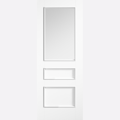 WHITE TOLEDO GLAZED Featuring a clear glazed panel and 2 smaller panels below, which are emphasised by raised bolection mouldings, the Toledo glazed is a traditional white internal door which when hung, will freshen up any classic interior.