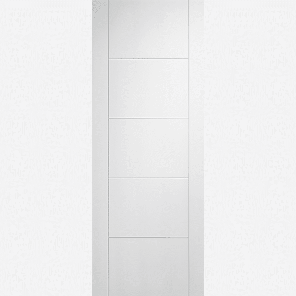 WHITE VANCOUVER 5P BESPOKE SIZES AVAILABLE The five centre panels of the Vancouver 5P door design create a ladder style effect. This internal door is a modern asset and is perfect for contemporary homes. Primed White, this door is ready for you to finish, meaning it is versatile enough to match all interior. NB: Standard doors supplied semi solid core. Fire Doors are supplied solid core.